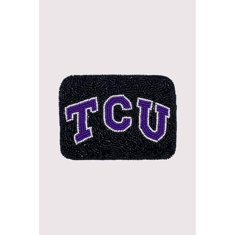 NEW LA CHIC DESIGNS women's tcu beaded card holder in black & purple